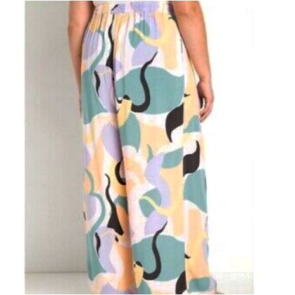 NWT Eloquii Printed Wide Leg Palazzo High Rise Pants Plus Sz 16 Pastel Pull On - Picture 2 of 11